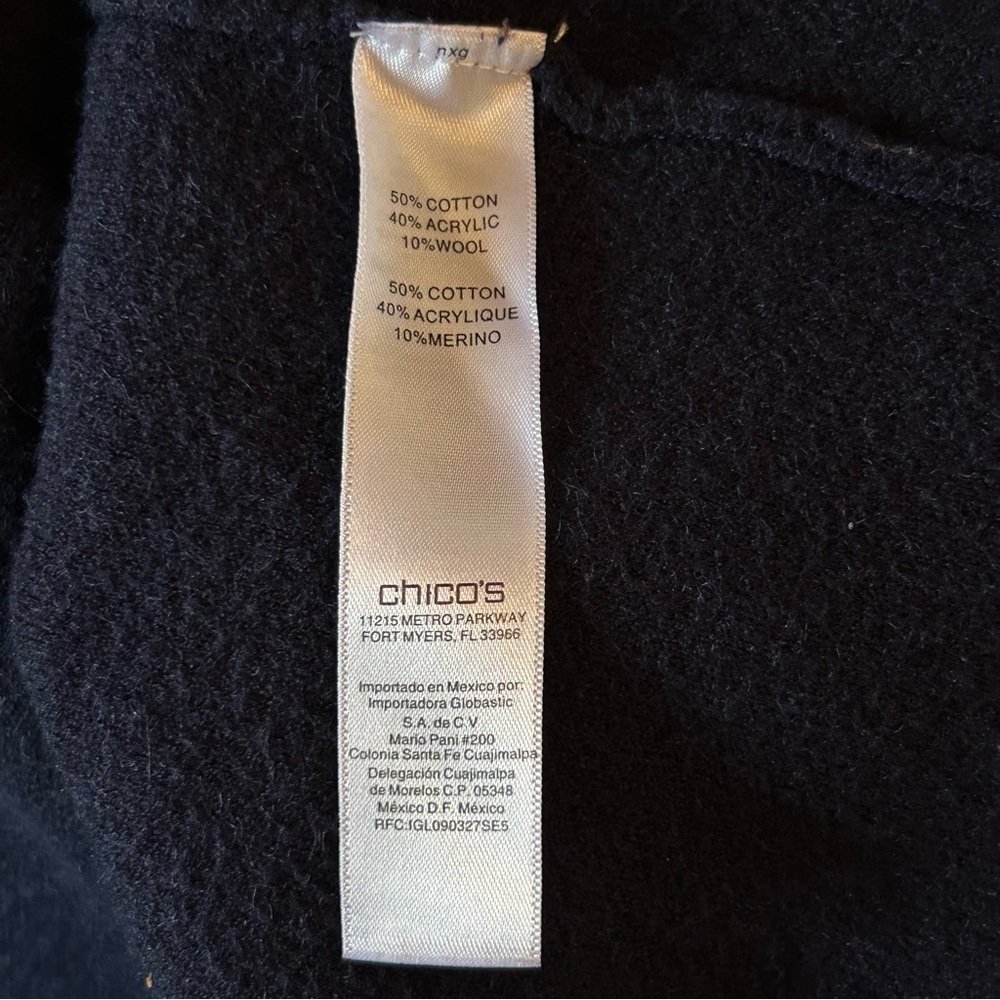 Chico’s Womens Size 1/Med Navy Blue Wool Blend Sweater Zip Foldover Neck - Picture 5 of 8